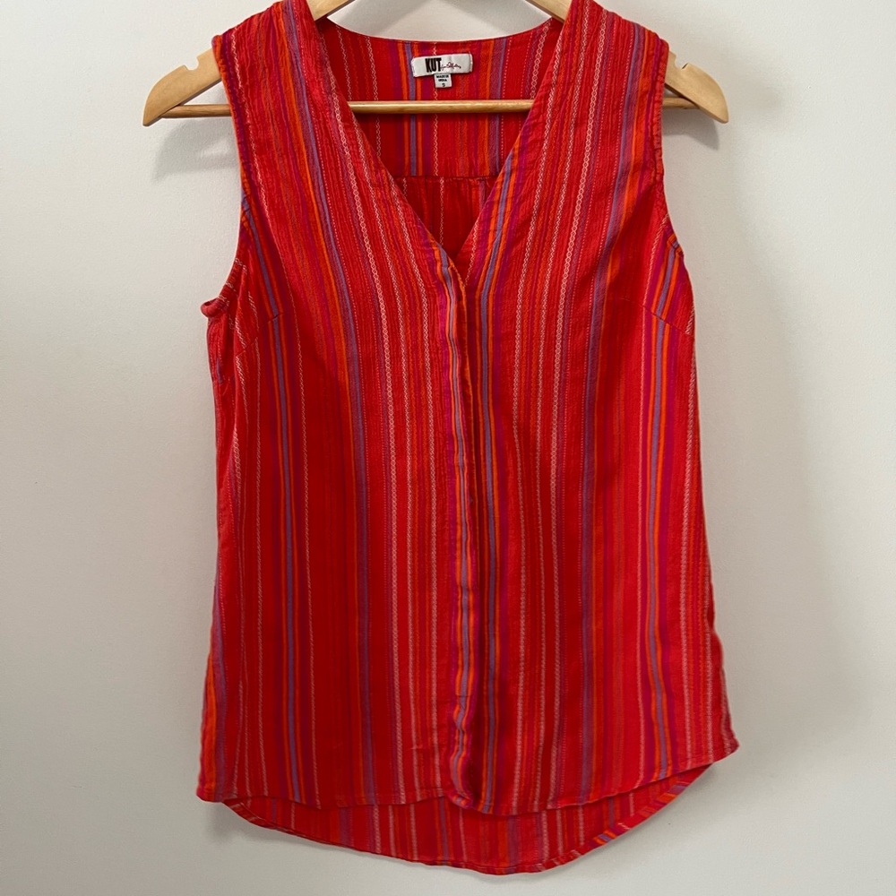 Kut From The Kloth Sleeveless Shirt Women’s Size Small Orange Striped Top